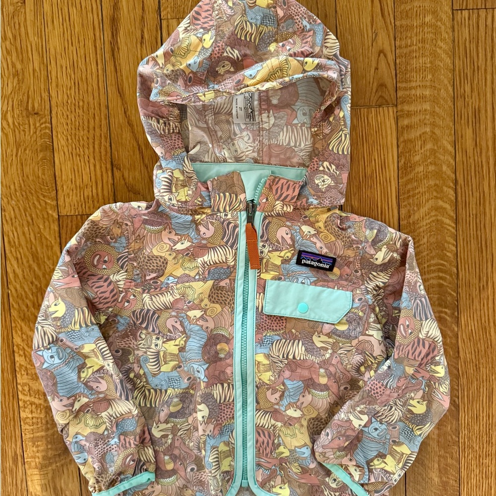 Patagonia Baby Baggies Hooded Jacket, Animal Print, Toddler Girl Boy 2T